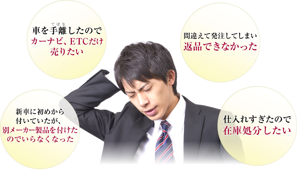 カーナビを間違えて発注、返品できなかったので買取。閉店・倒産の在庫処分。新製品の入れ替え